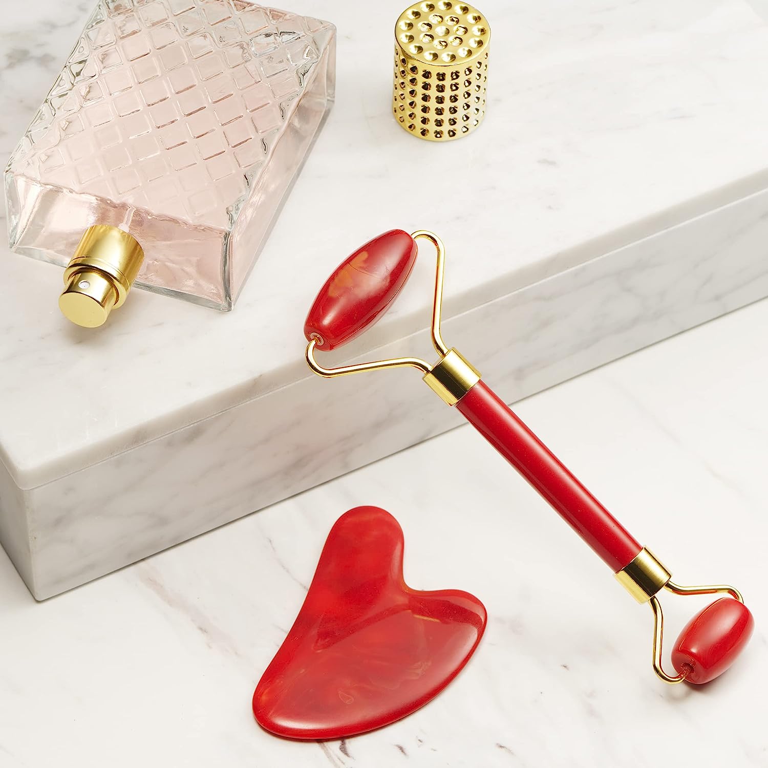 Lovery Luxe 11pc Red Rose Bath And Body Set With Perfume, Jade Roller, Gua Sha & More