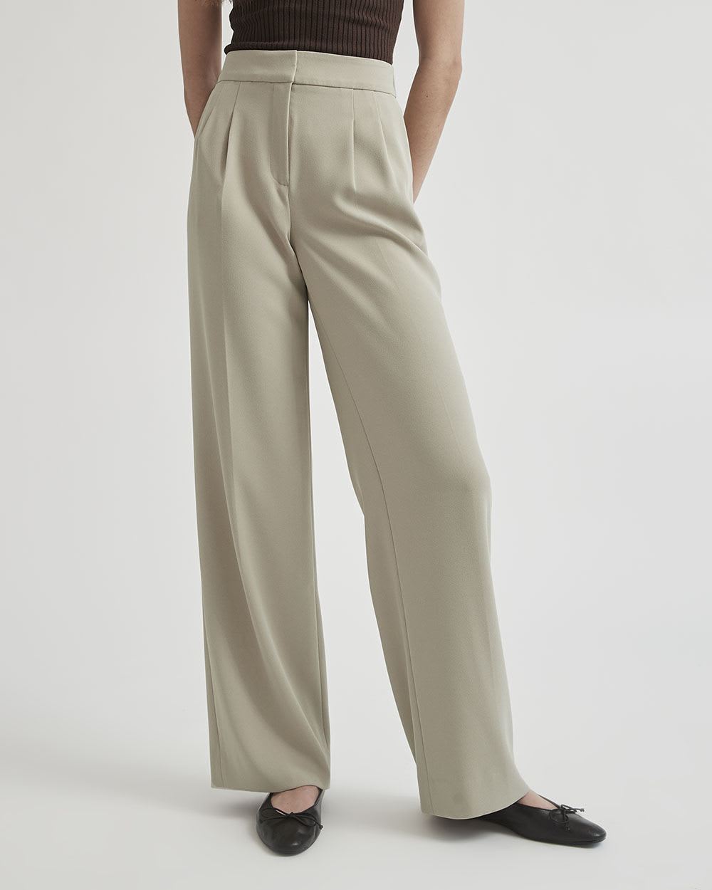 High-Rise Wide-Leg Long Crepe Pant