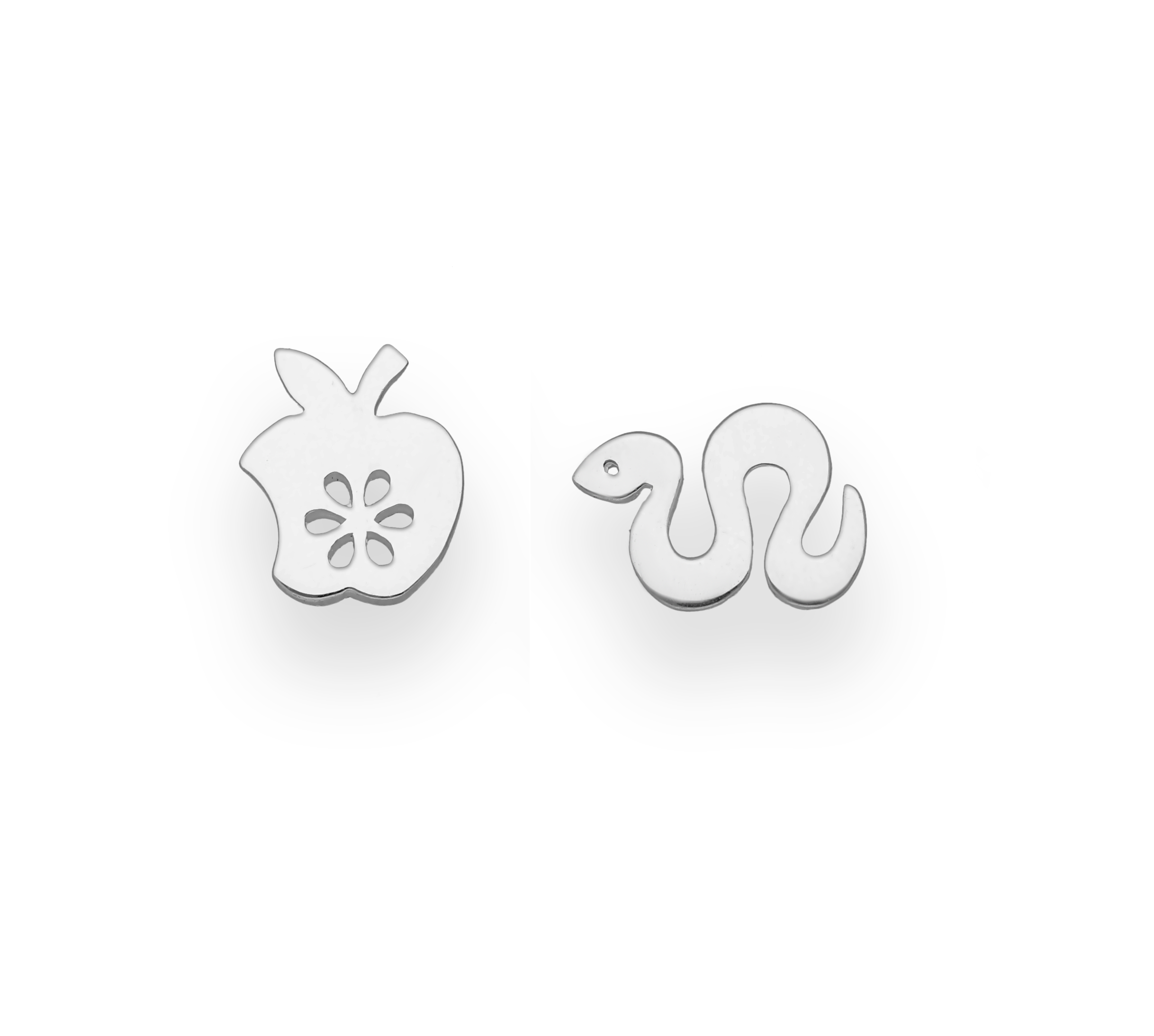 Ag Sterling - Sterling Silver Asymmetrical Snake Apple Stud Earrings