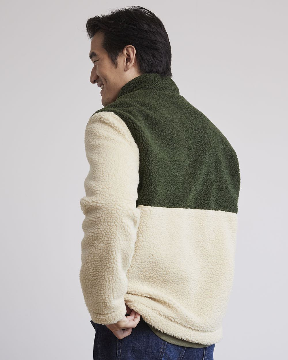 Long-Sleeve Half-Zip Mock-Neck Sherpa Pullover