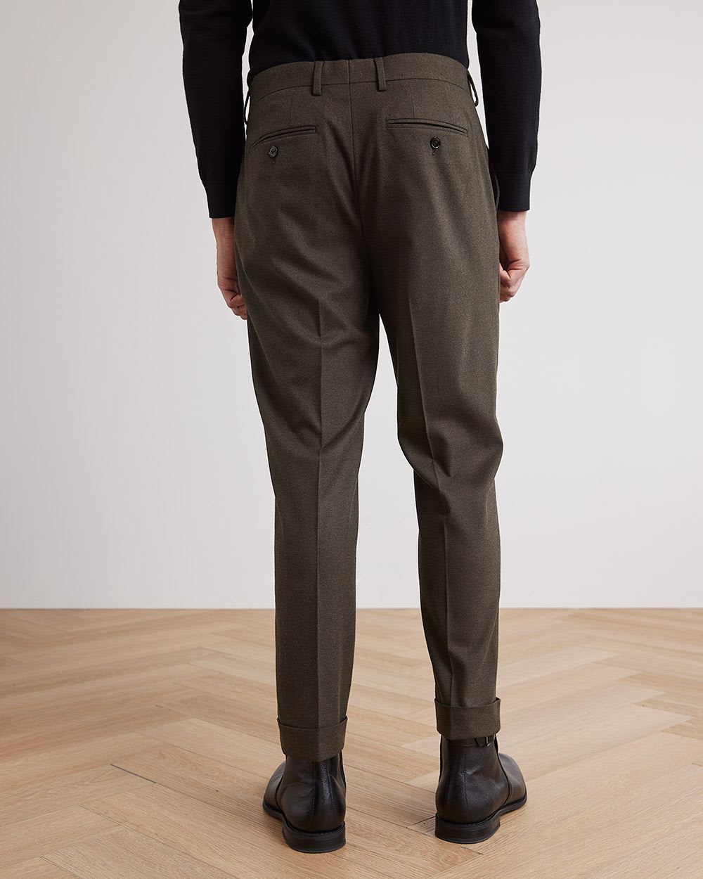 Dark Brown Pleated Tapered-Leg Suit Pant