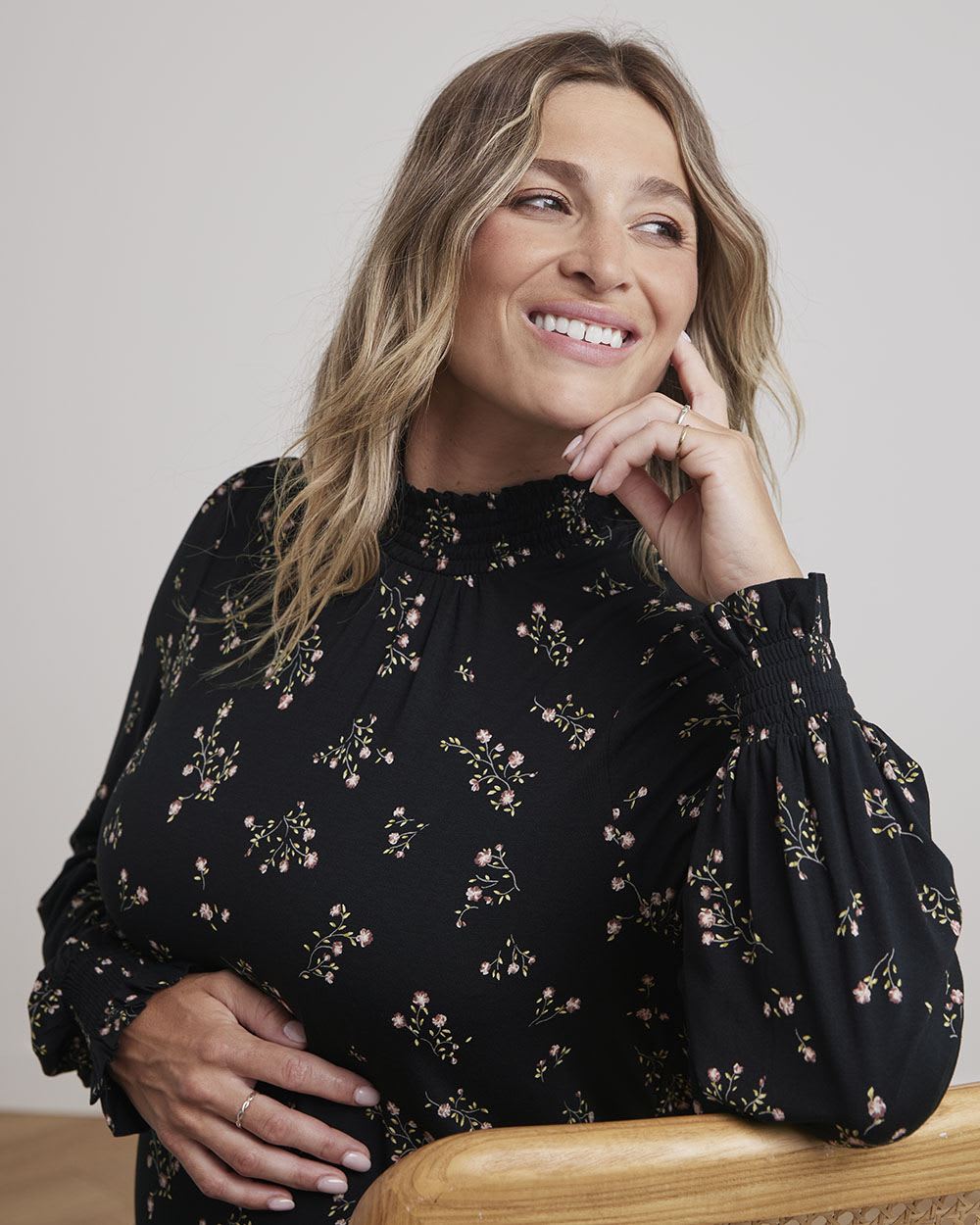 Long-Sleeve Mock-Neck Blouse - Thyme Maternity