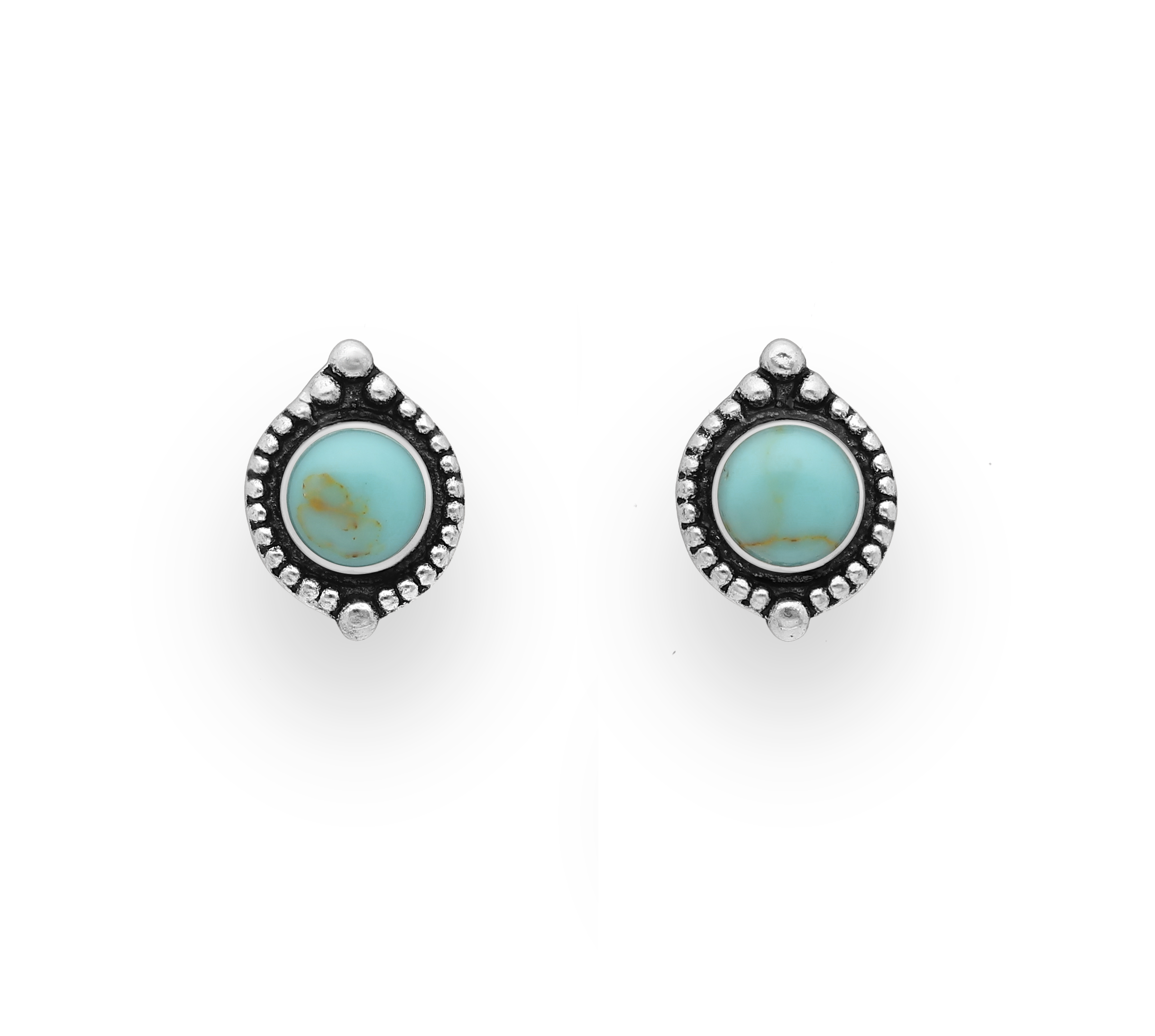 Ag Sterling - Sterling Silver Reconstructed Turquoise Bali Circular Stud earrings