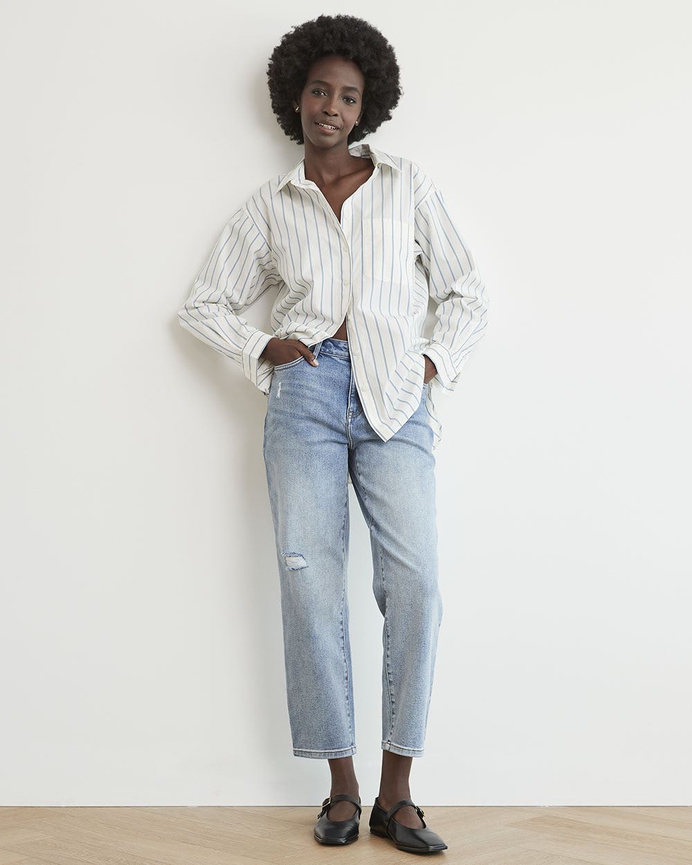 Long-Sleeve Buttoned-Down Poplin Blouse