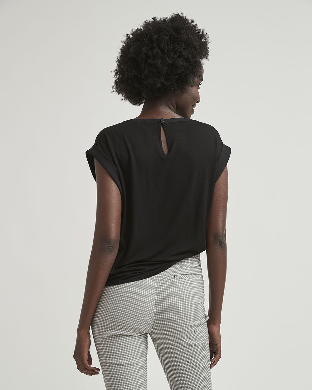 Mix-Media Extended-Sleeve Crew-Neck T-Shirt