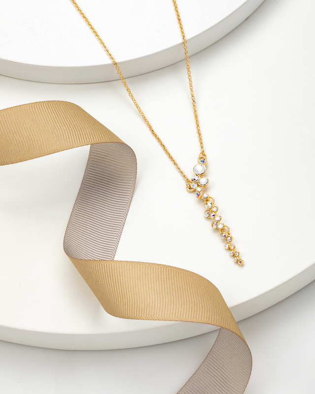 Goldtone & Aurora Borealis Clustered Crystal Drops Pendant Necklace- callura