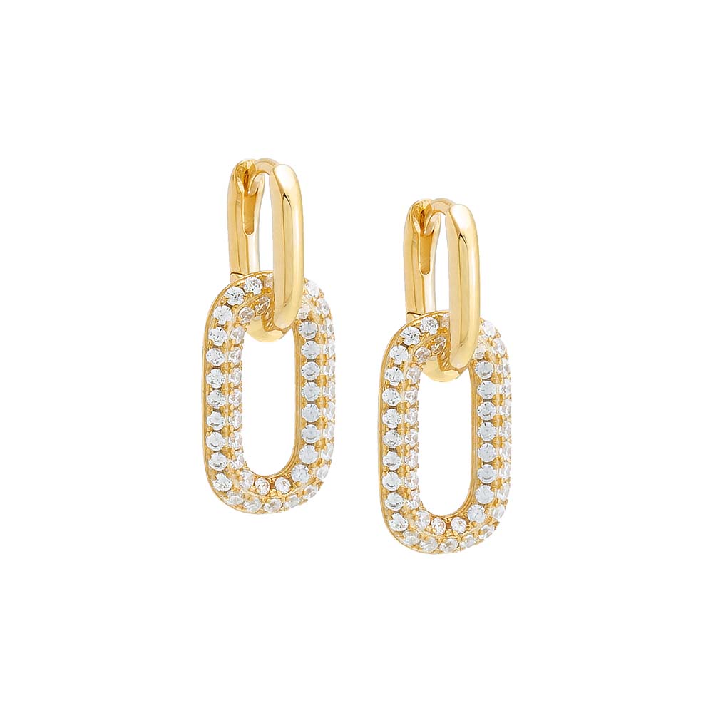 By Adina Eden -PAVE OVAL SHAPED DROP HUGGIE EARRING - GOLD