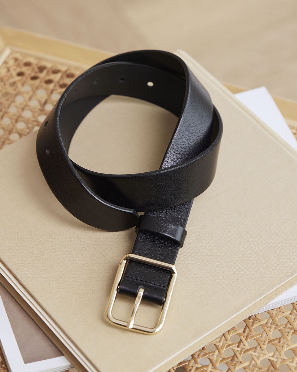 Large Leather Belt with Square Buckle