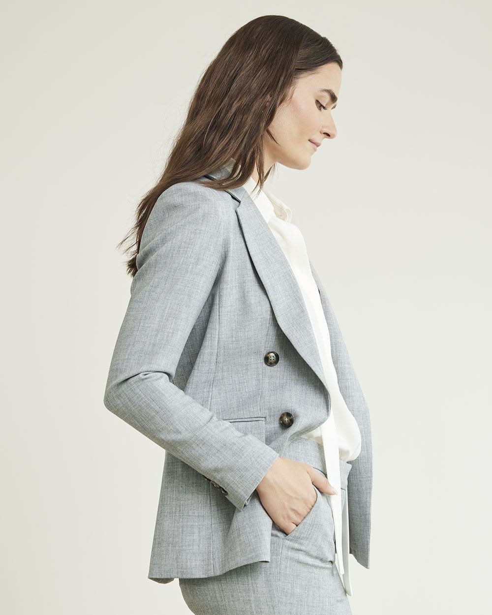 Light Grey Open Double-Breasted Blazer