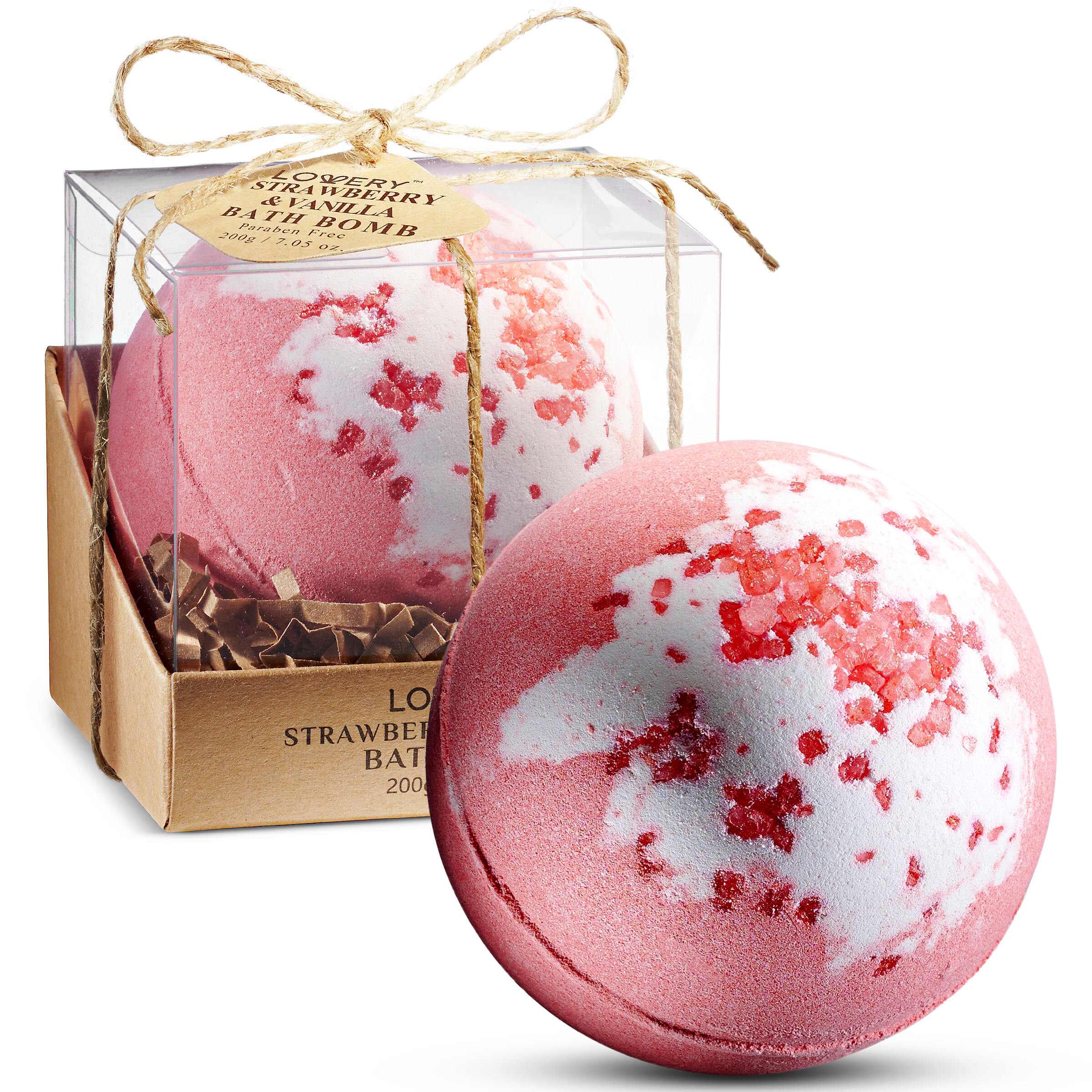 Lovery Strawberry And Vanilla Bath Bomb, Handmade Spa Bath Fizzy, 7oz