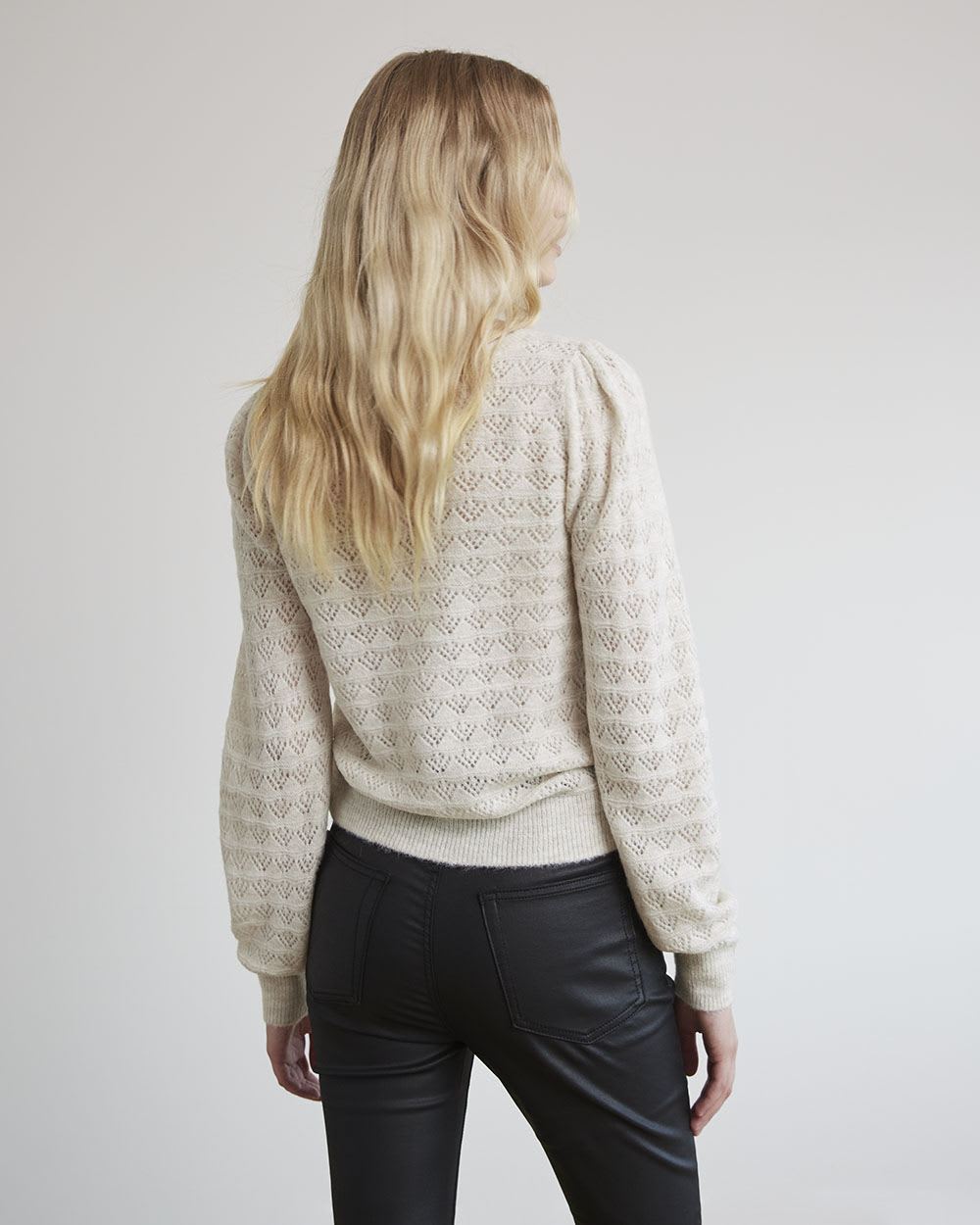 Long-Sleeve Boat-Neck Sweater with Pointelle Stitches