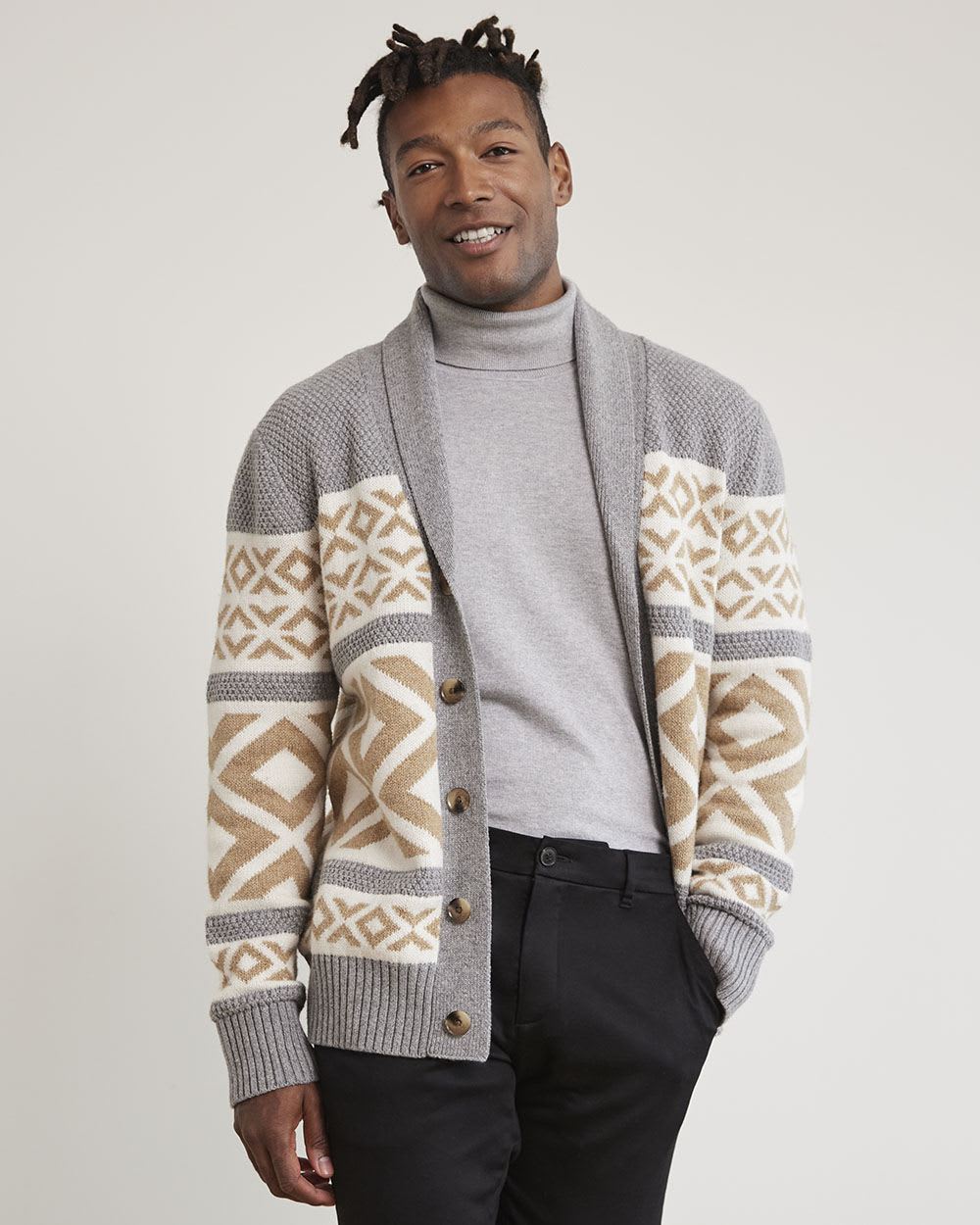 Shawl-Collar Cardigan with Fair-Isle Pattern