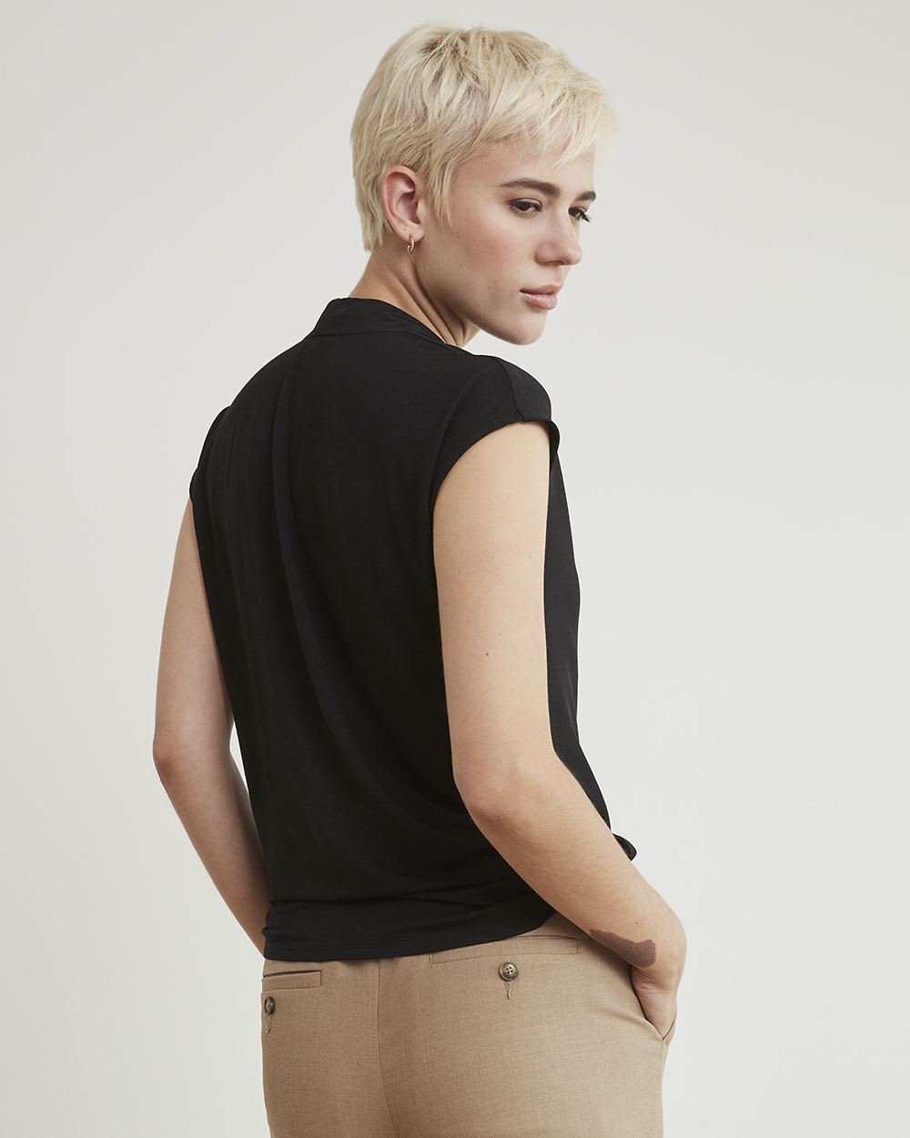 Mix-Media Extended-Sleeve V-Neck Top