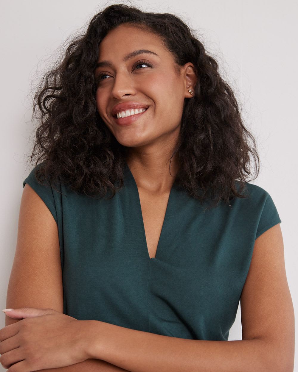 Extended-Sleeve V-Neck Fitted Tee