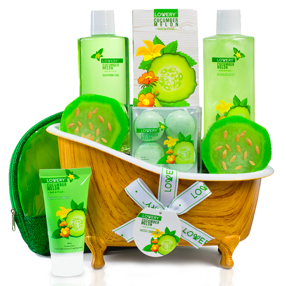 Lovery Home Spa Gift Set - Aromatherapy Kit - Natural Cucumber & Organic Melon - 12 Pc