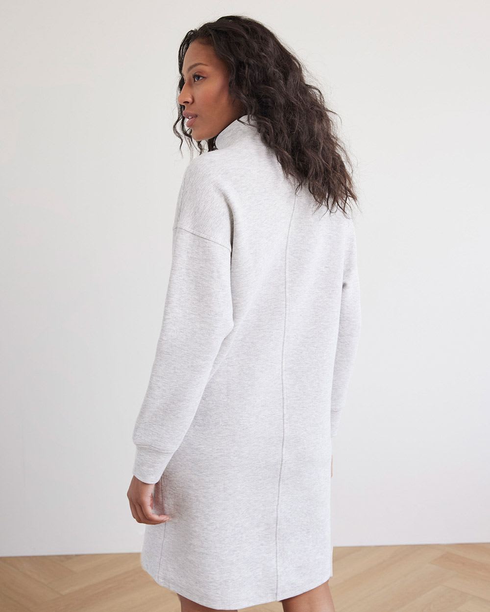 Long-Dolman-Sleeve Mock-Neck Straight Dress