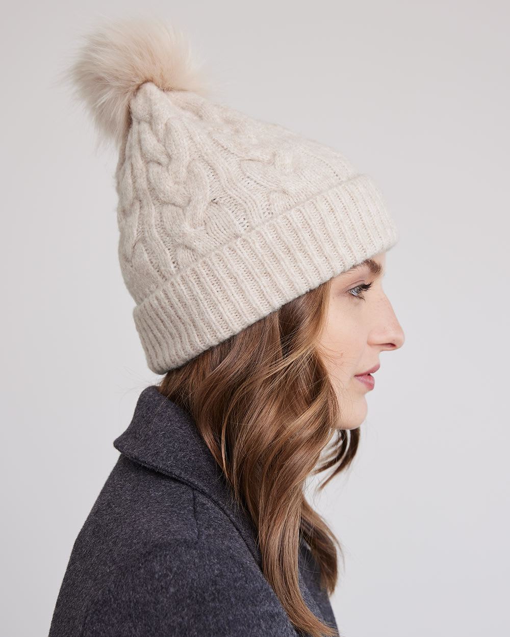 Cable-Knit Beanie with Pompom