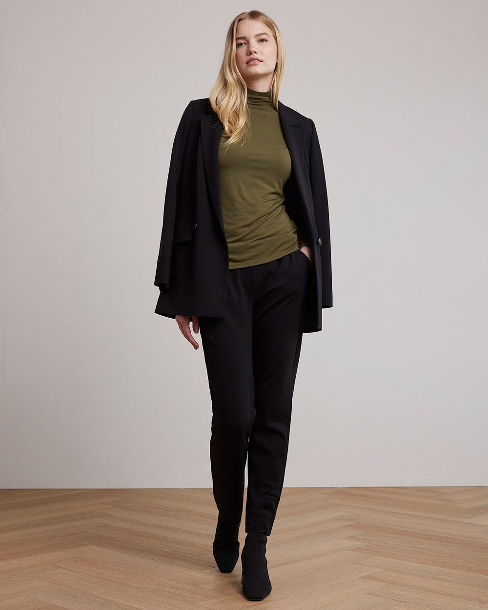 Fitted Long-Sleeve Mock-Neck Tee