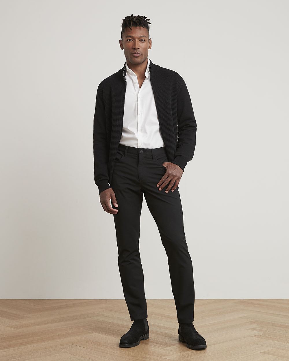 Long-Sleeve Mock-Neck Zipped Cardigan