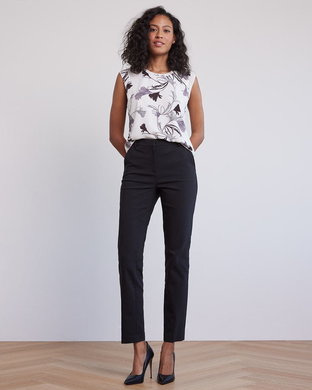 Printed Silky Crepe Cap Sleeve Blouse