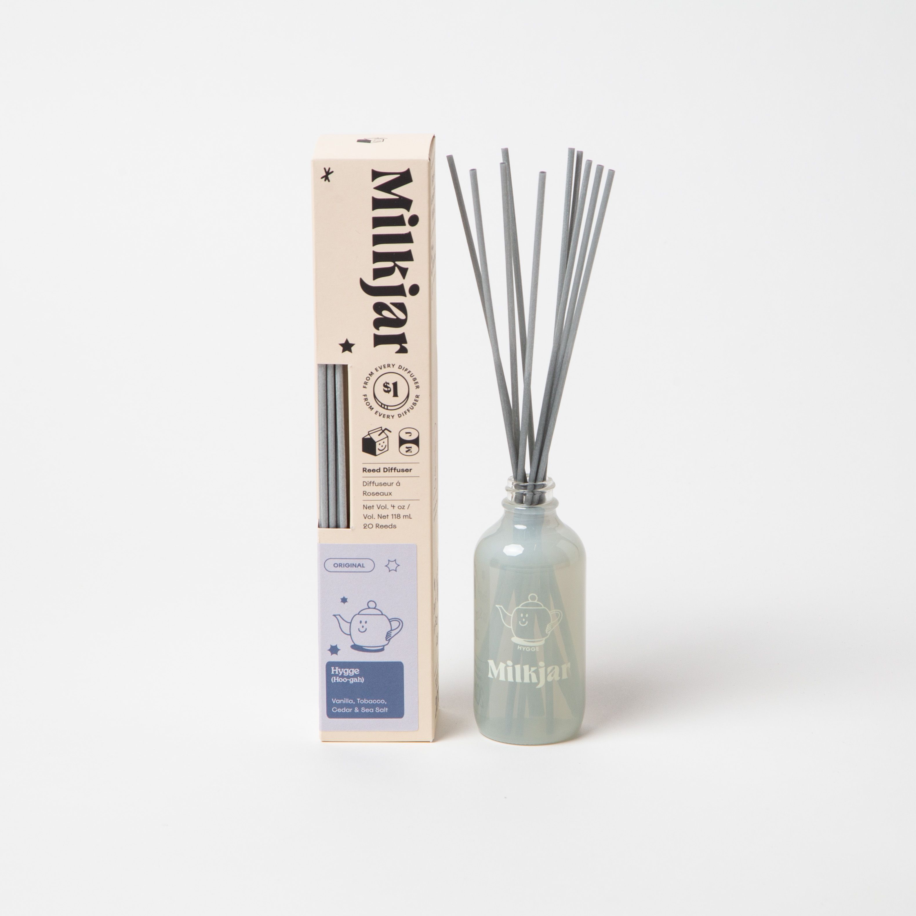 Milk Jar Hygge Reed Diffuser | Vanilla, Cedar & Sea Salt 4oz