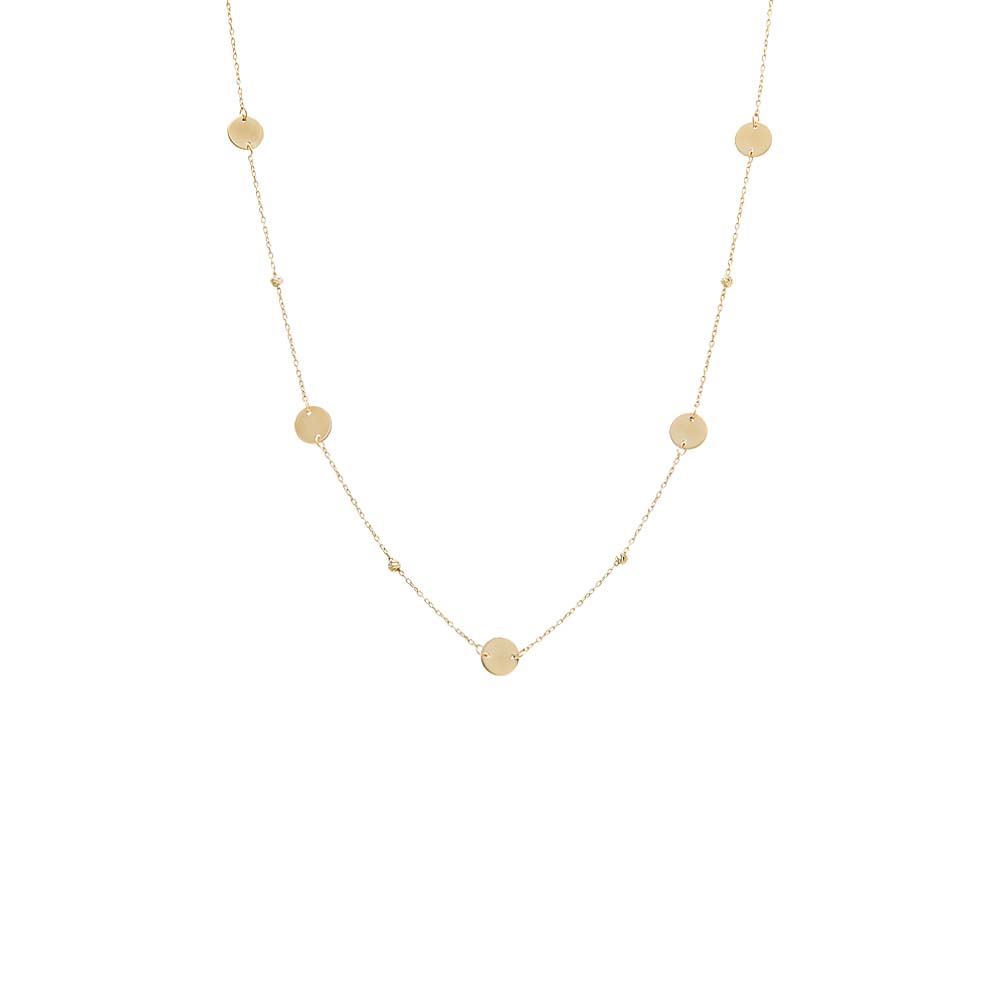 By Adina Eden -SOLID EMBEDDED DISCS BEADED CHAIN NECKLACE 14K - 14K GOLD
