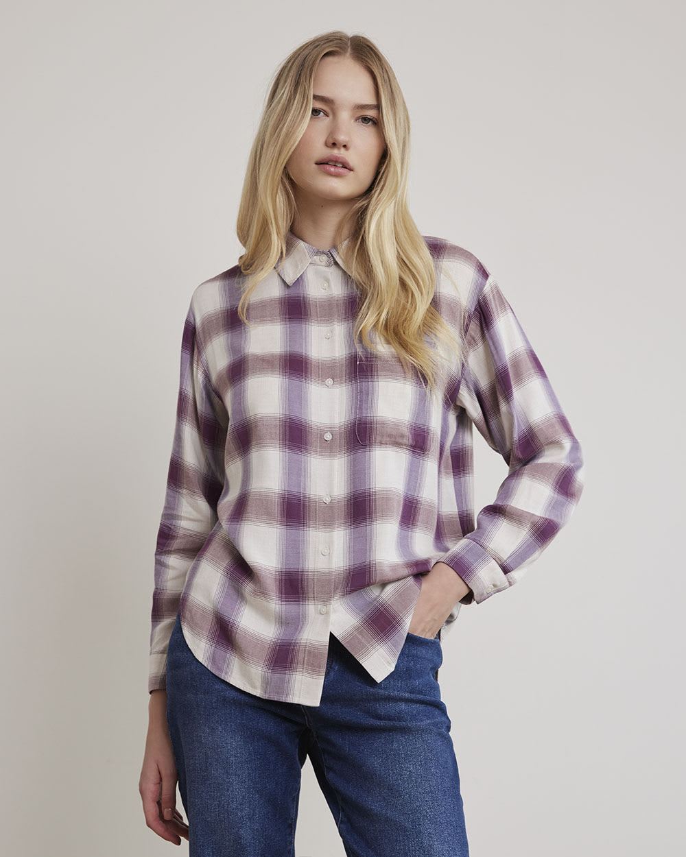 Long-Sleeve Buttoned-Down Brushed Twill Plaid Shirt