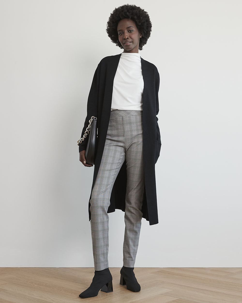 White Cap-Sleeve Crepe Tee with Pleated Mock Neckline