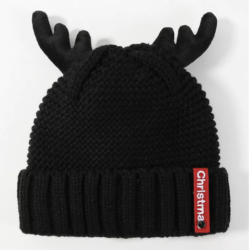Cute black beanie hat with antlers- Don't AsK