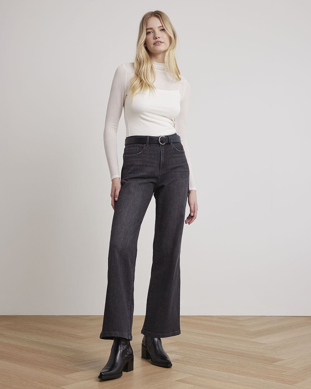 Long-Sleeve Mock-Neck Sheer Tee