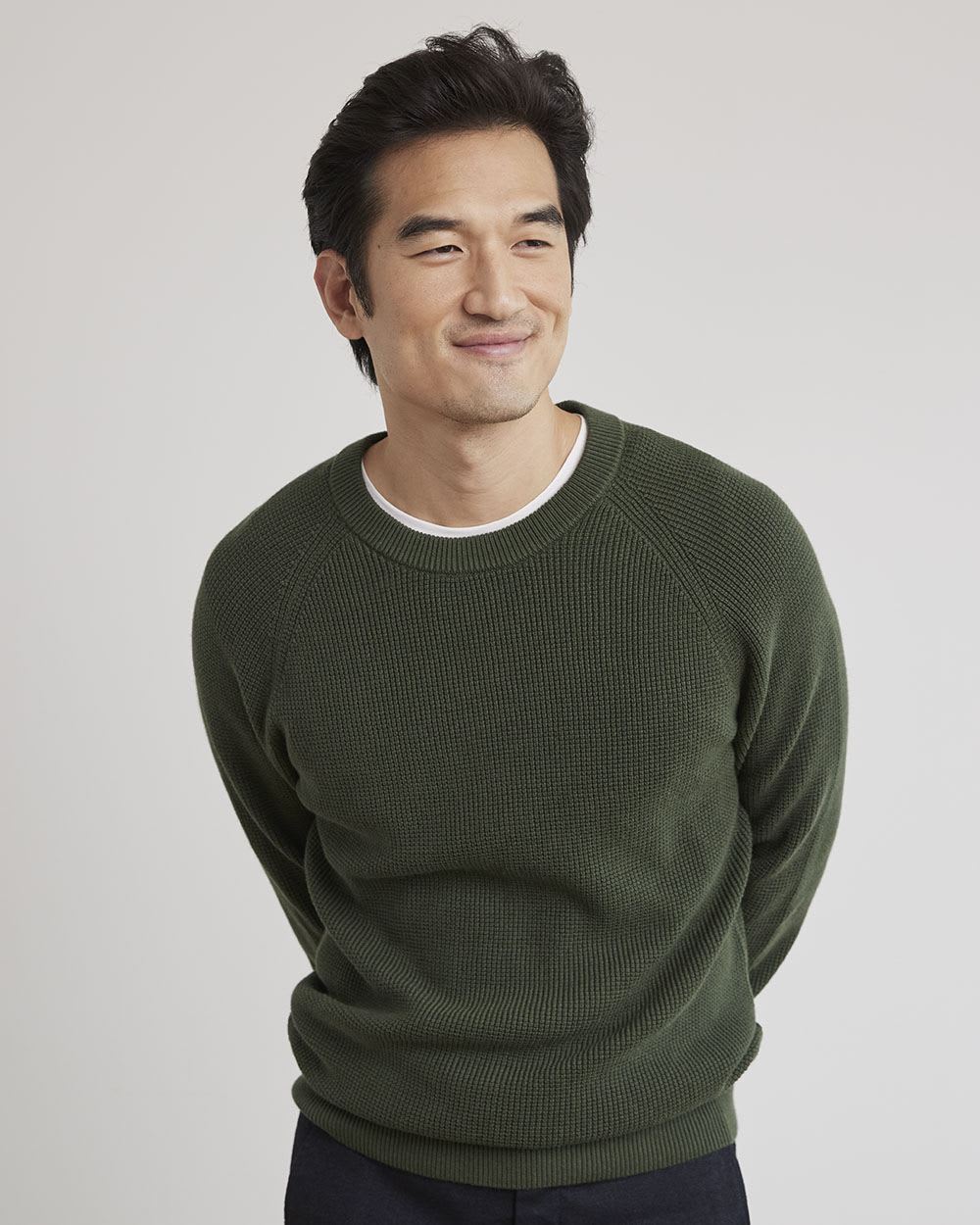 Long-Sleeve Crew-Neck Waffled Sweater