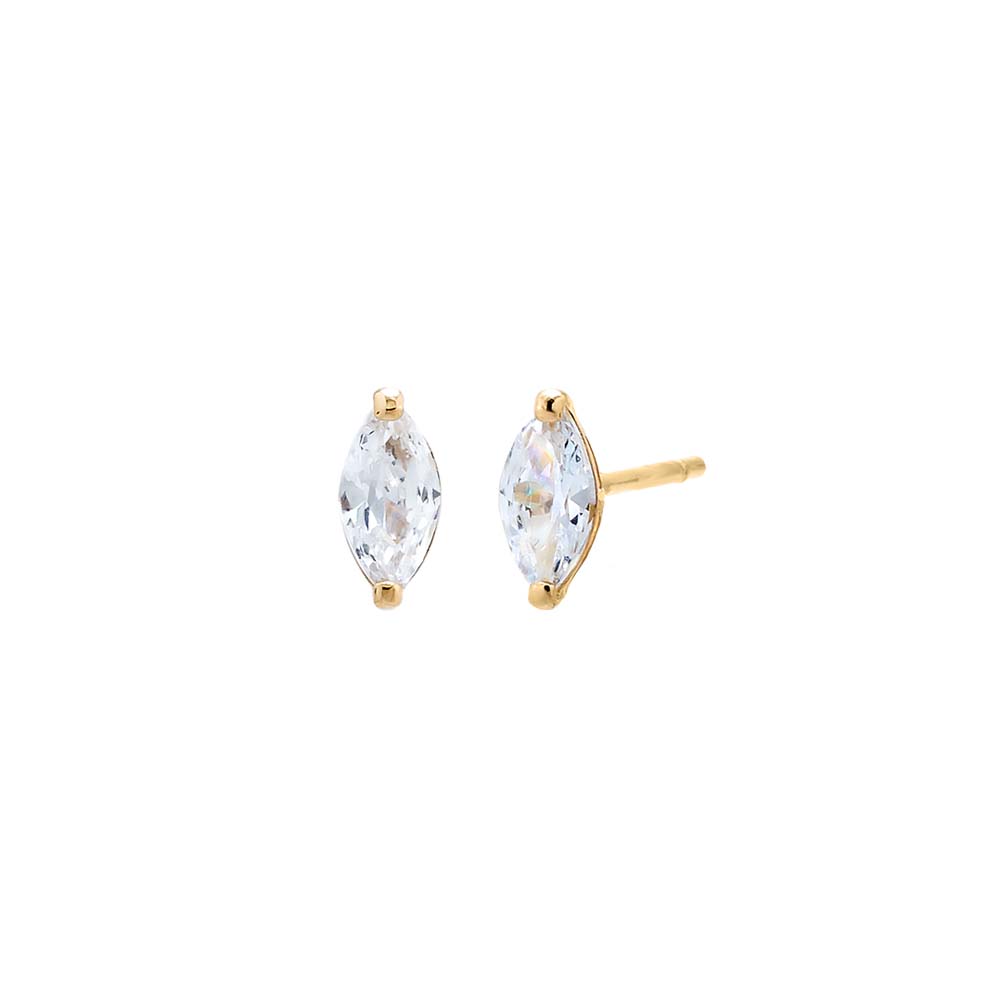 By Adina Eden -CZ MARQUISE SHAPE STUD EARRING 14K - 14K WHITE GOLD
