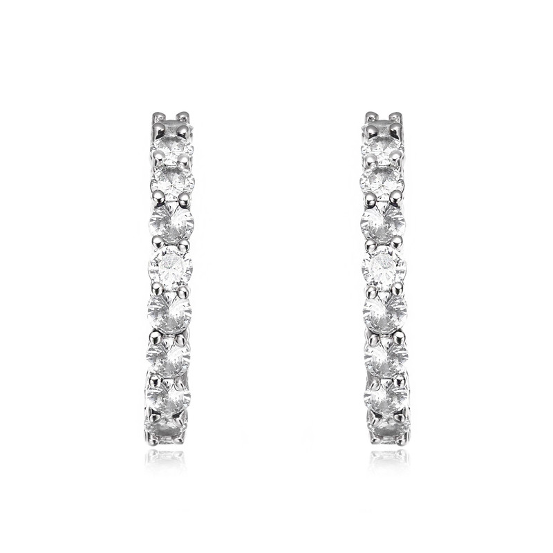 White Gold Plating with Clear Cubic Zirconia Inside Out Hoop Earrings