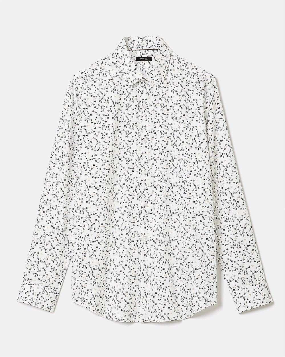 White Regular-Fit Dress Shirt with Micro Foliage Print