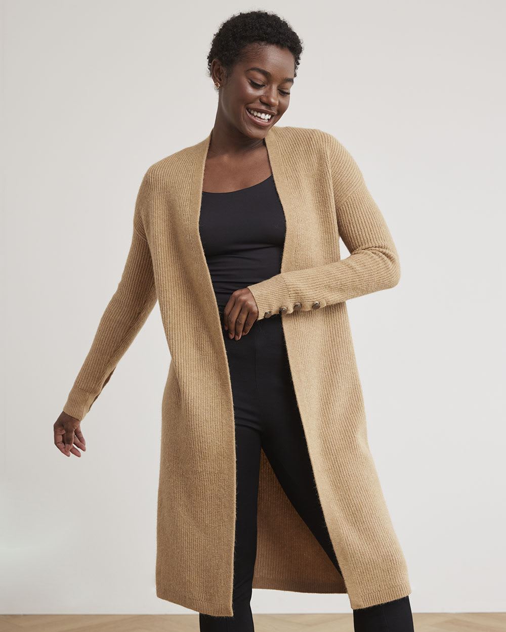 Long-Sleeve Long Open Cardigan