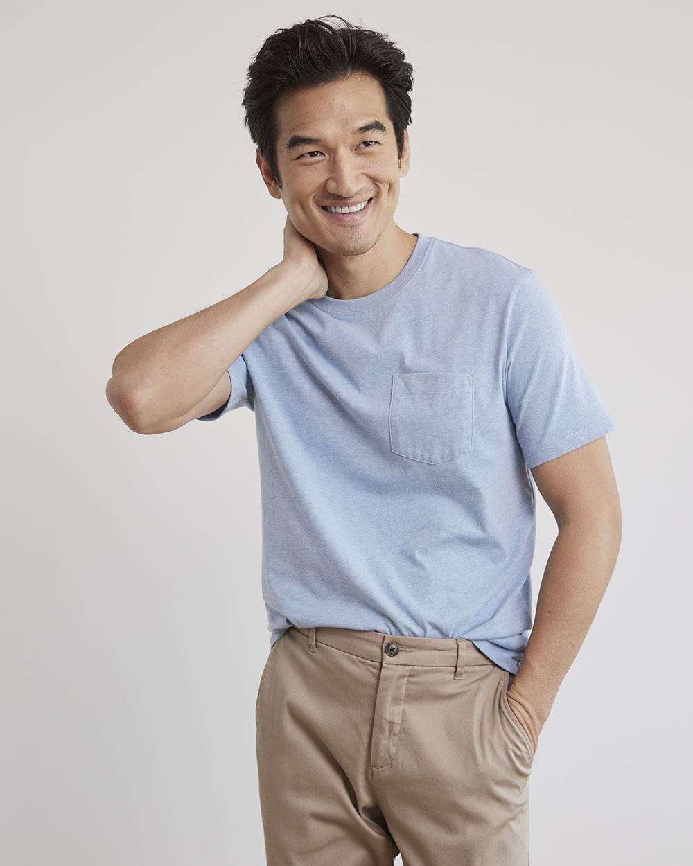 Solid Short-Sleeve Crew-Neck Tee with Chest Pocket