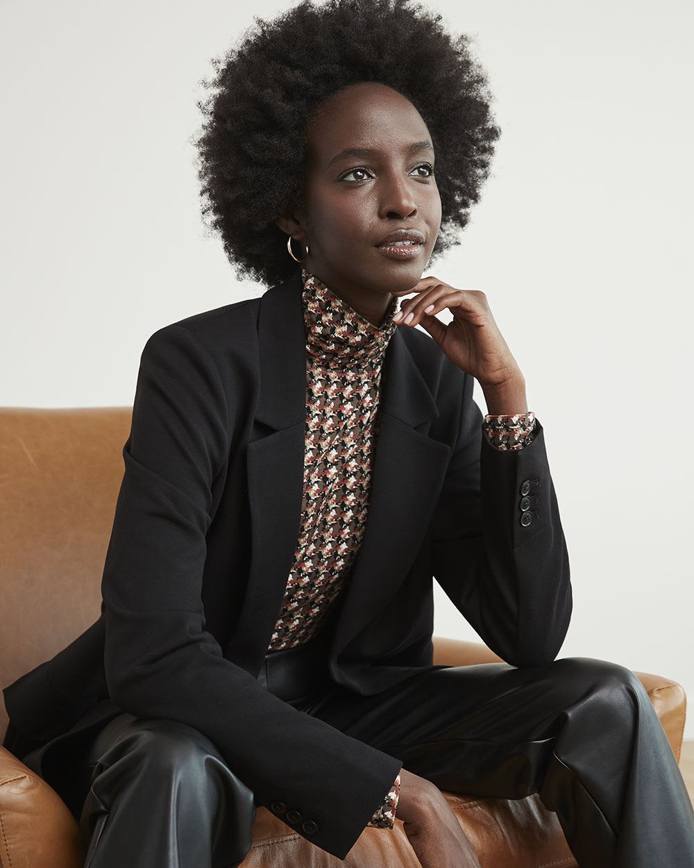 Fitted Long-Sleeve Mock-Neck Tee