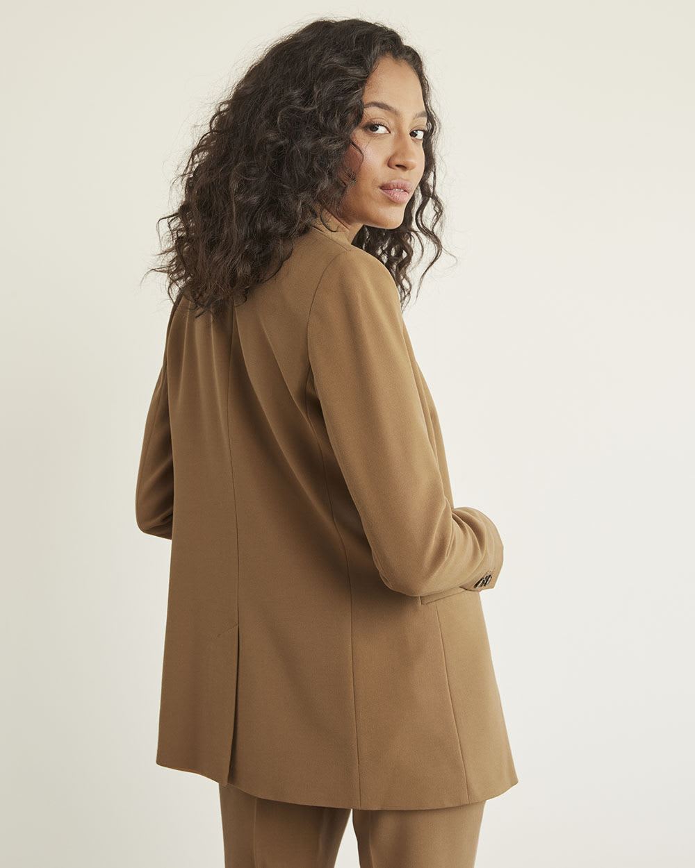 Double-Breasted Long Tan Blazer