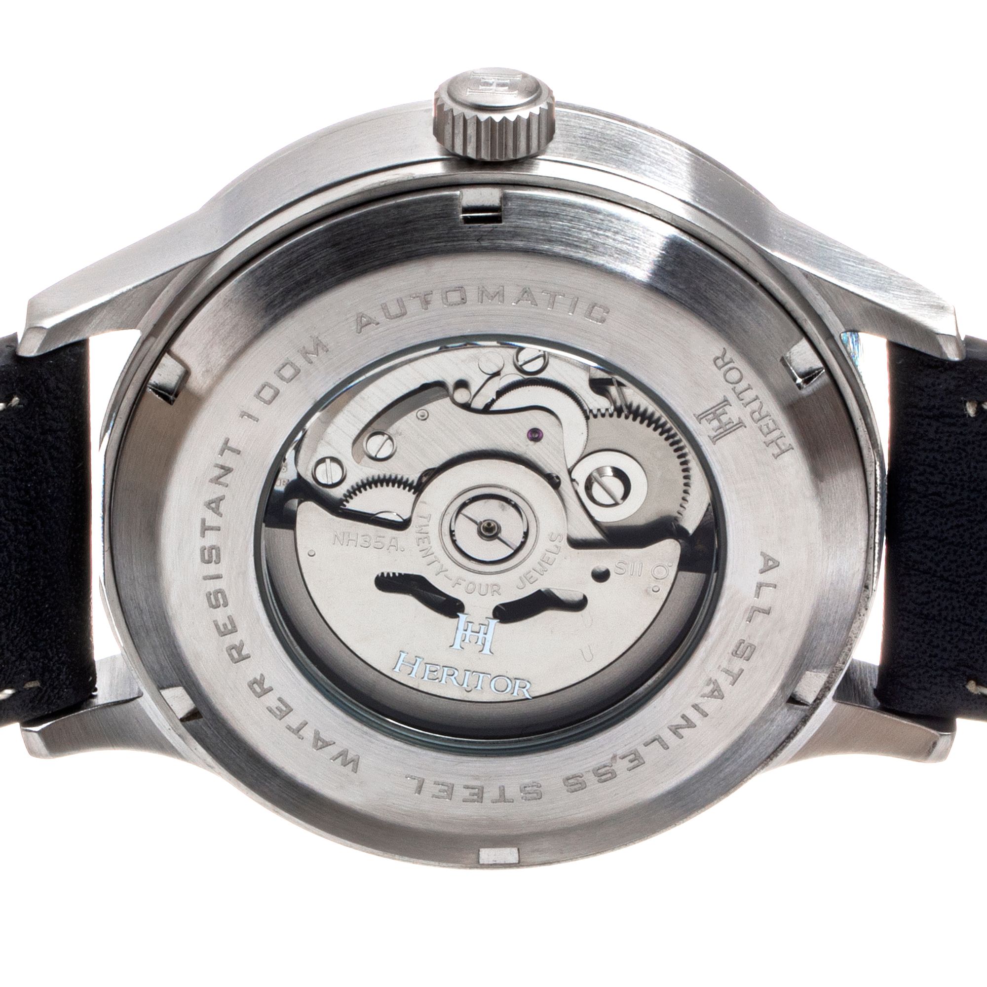 Heritor Automatic - Bradford Leather-Band Watch w/Date - Black