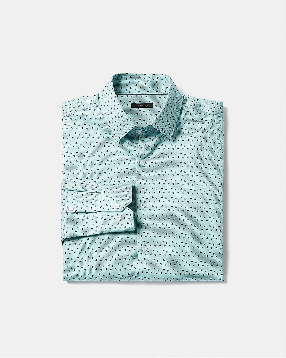 Blue Regular-Fit Dress Shirt with Triangle Pattern