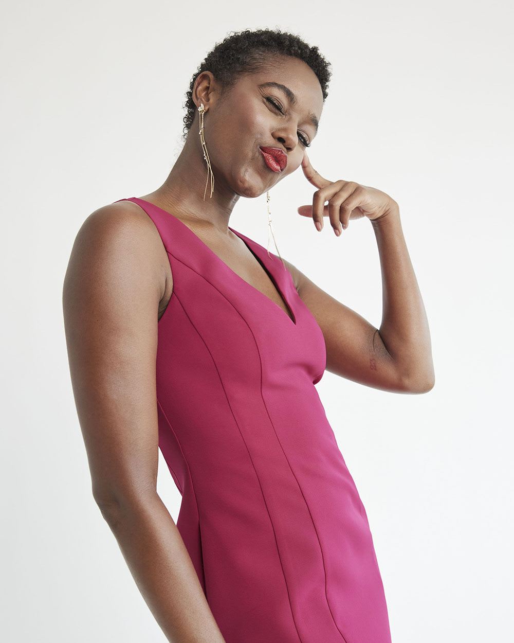 Fit and Flare Sleeveless Cocktail Dress with V Neckline