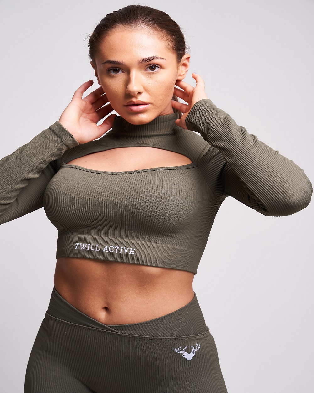 Twill Active - Vialla Recycled Rib High Neck Long Sleeve Crop Top - Petrol
