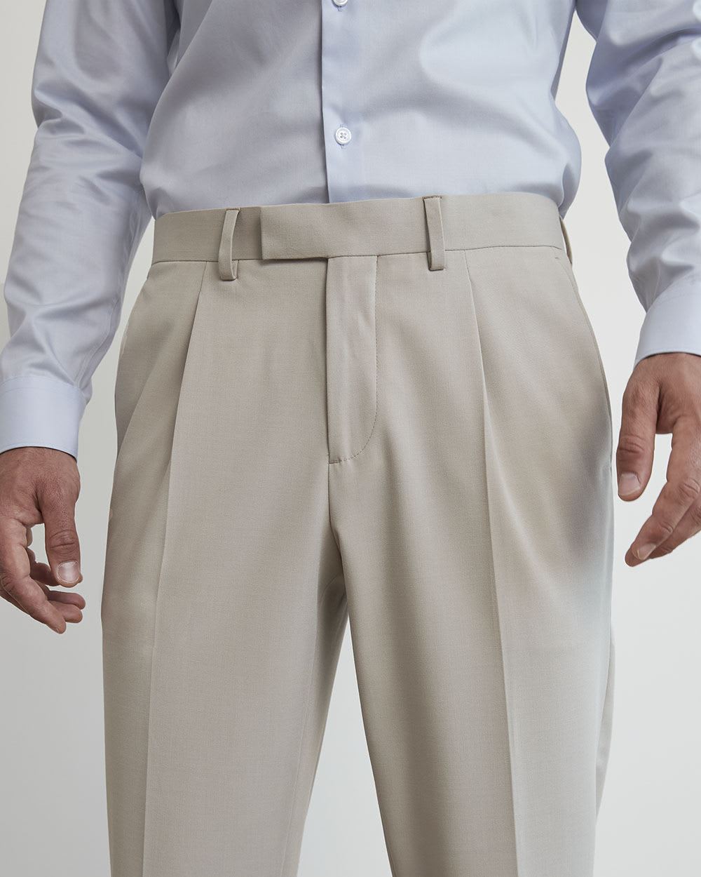 Pleated Solid Tapered-Leg Suit Pant