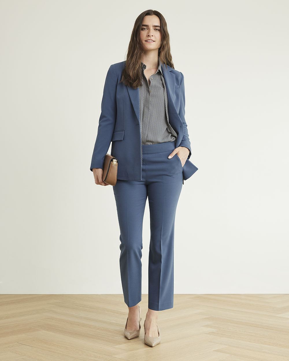 Mid-Rise Flare-Leg Blue Crop Pant
