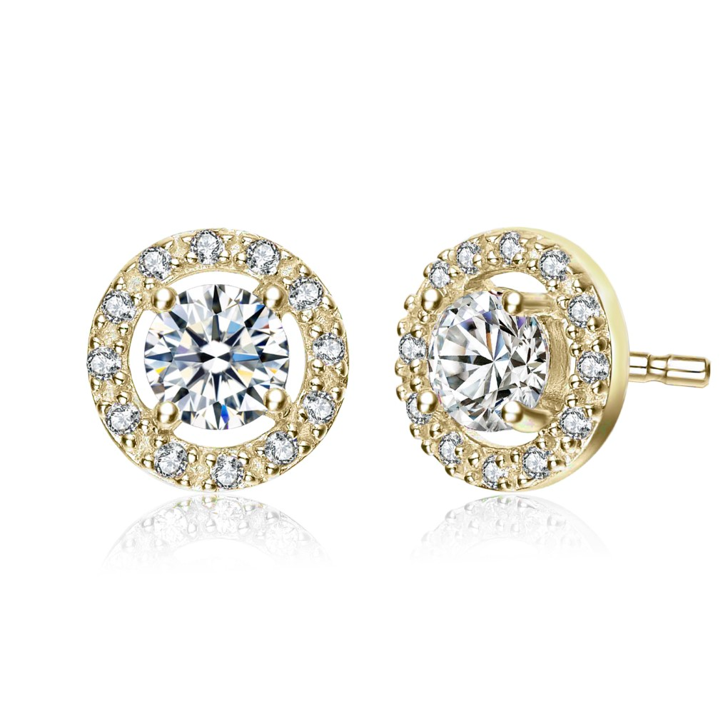 Elegant Halo Stud Earrings with Colored Round Cubic Zirconia
