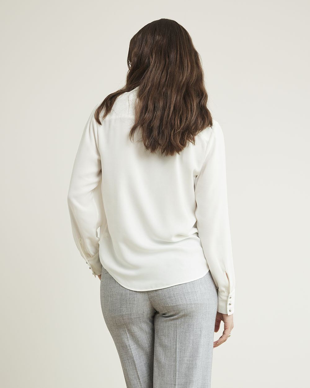 Long-Sleeve Buttoned-Down Crepe Blouse