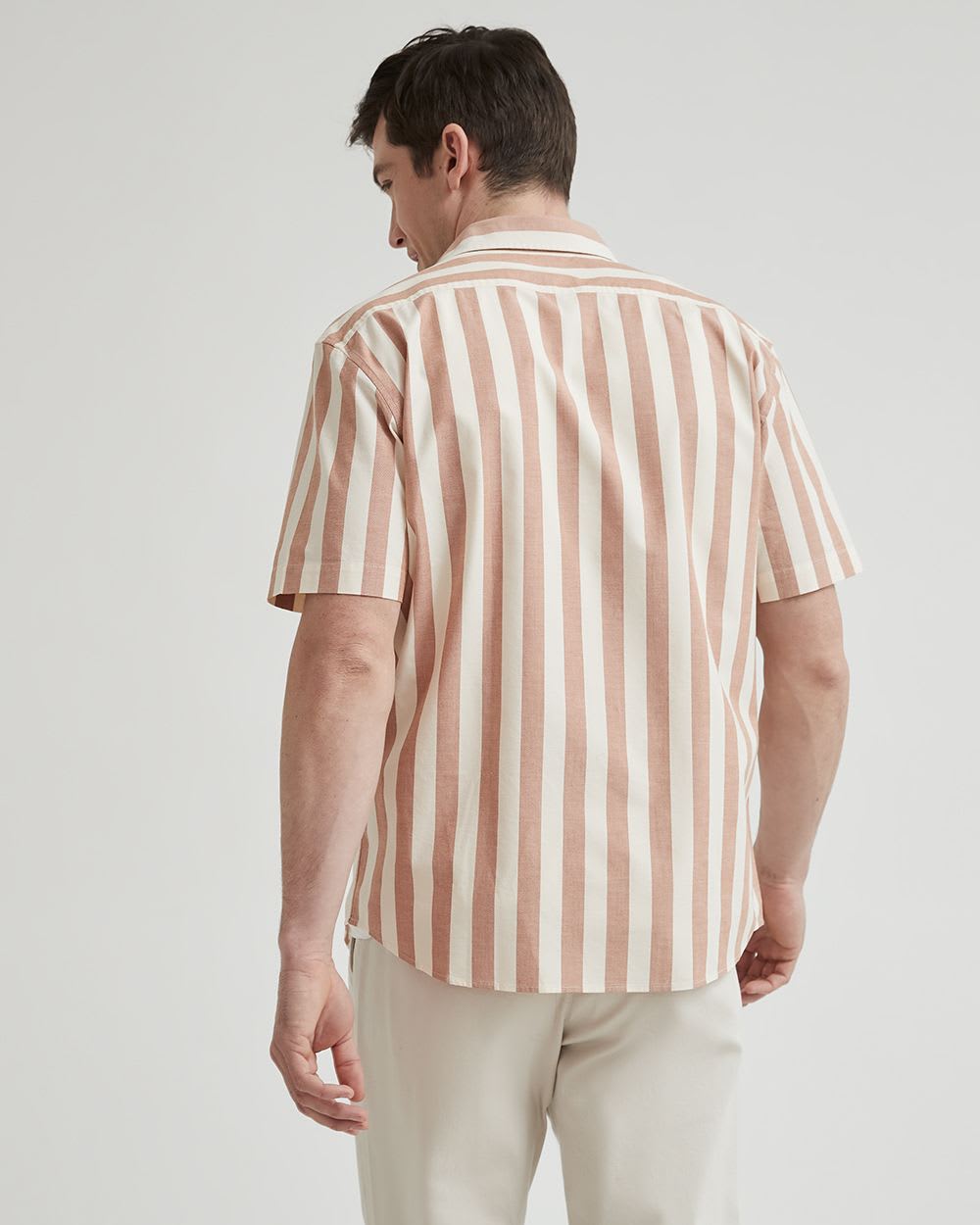Short-Sleeve Cotton Oxford Shirt with Large Stripes