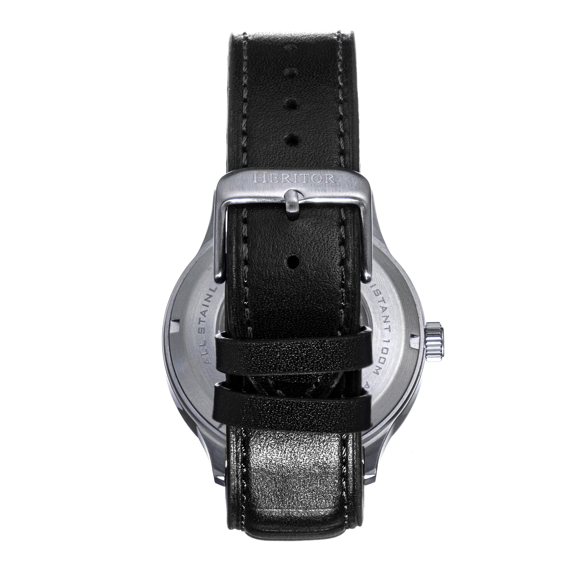 Heritor Automatic - Bradford Leather-Band Watch w/Date - Black