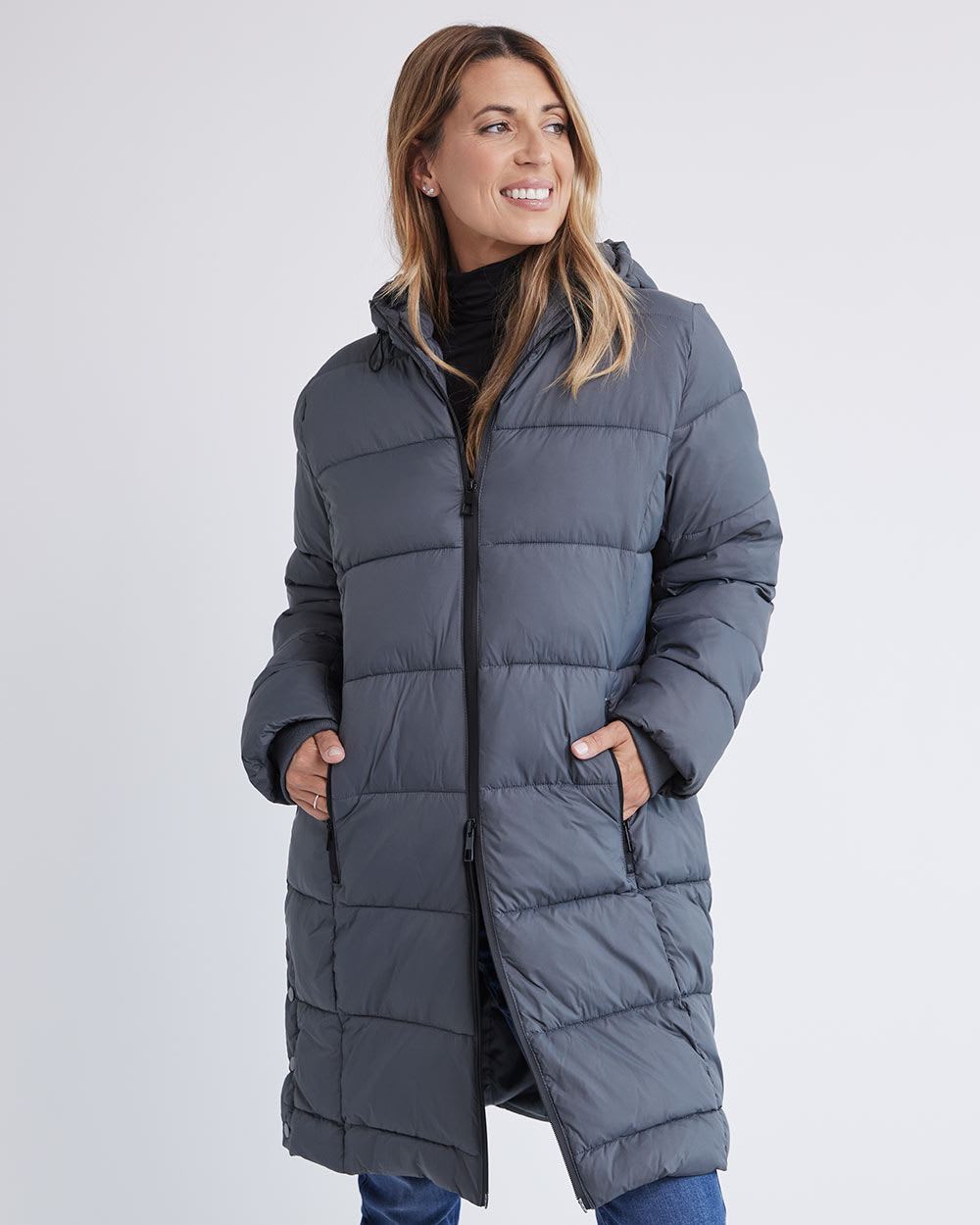 Hooded Puffer Jacket with Extension - Thyme Maternity