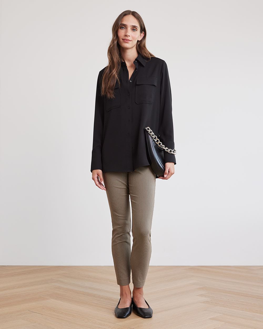 Long-Sleeve Fluid Twill Buttoned-Down Tunic